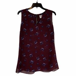 CAbi #3444 Icy Bouquet Purple Floral Tank Blouse Size Woman's XS